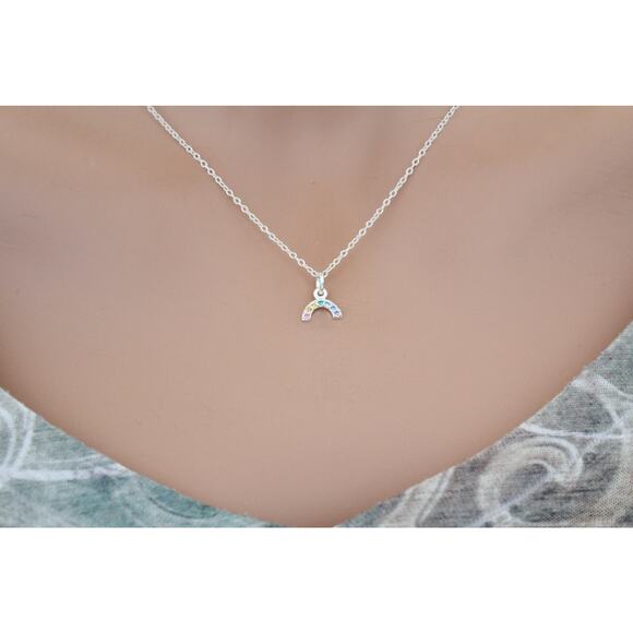 Sterling Silver Tiny Rainbow Charm with Nano Gems Necklace - Picture 1 of 4